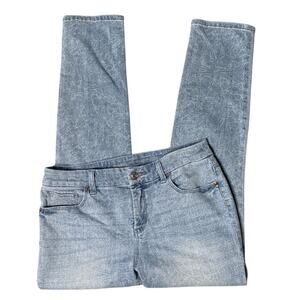 Chicos So Slimming Girlfriend Ankle Faded Blue Floral Print Crop Jeans 00